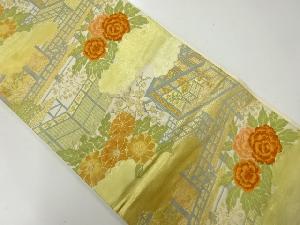 アンティーク　屋敷風景に花模様織出し袋帯（材料）